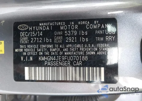 2015 Hyundai Genesis 3.8 z USA, uszkodzony, nr VIN KMHGN4JE9FU070188